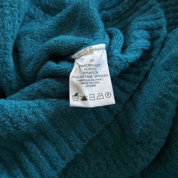 SWEATER, TURTLENECK, Sz 4X, CRYSTAL TEAL, LONG SLEEVES, ACRYLIC NYLON ELASTANE, - Picture 4 of 4